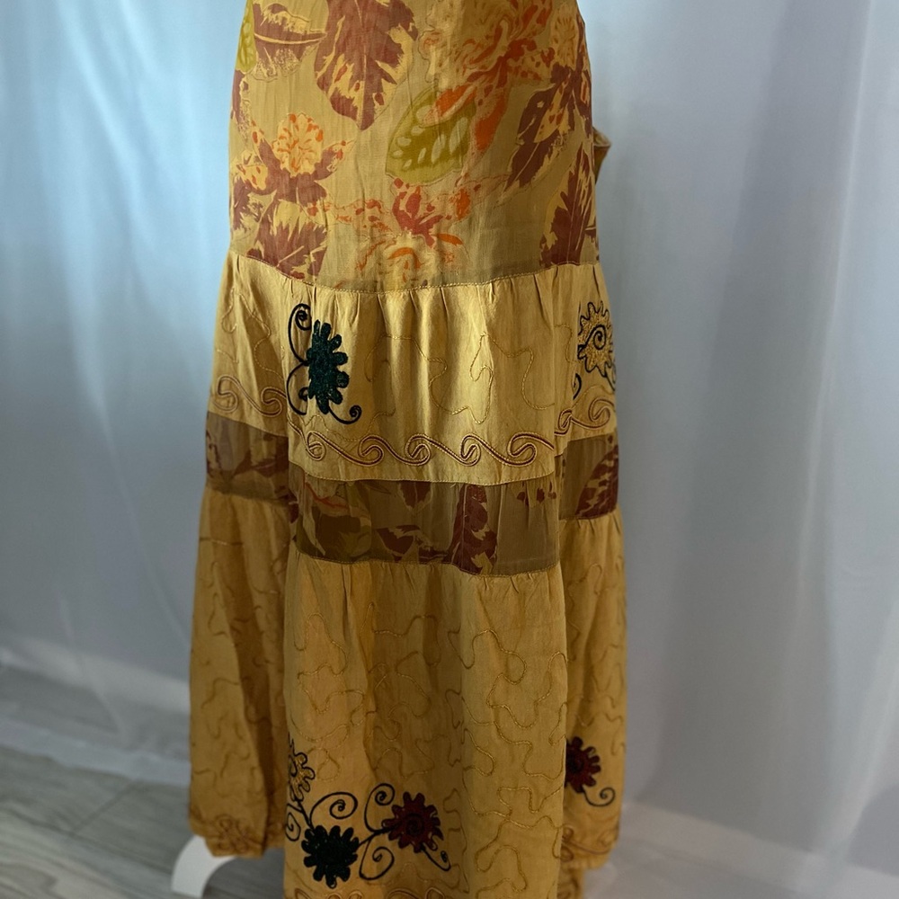 Vintage Floral Embroidered Yellow Gold Maxi Skirt